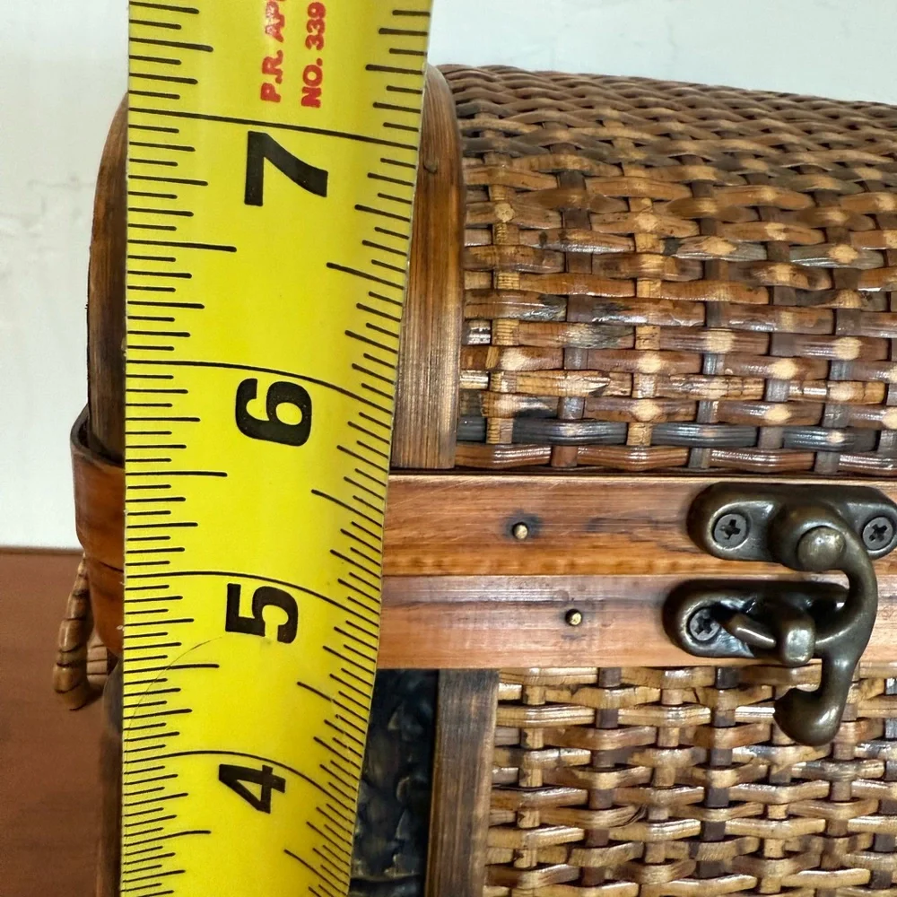 Vintage Woven Wooden Chest with Metal Accents trinket‎ box rustic 8x7x7”
